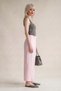 Women's Trousers Barrel Pants Belted Cloutte Pants High Waist Stylish Boyfriend Wide Leg Pink Fabric Pants - 6