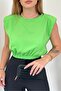 Blouse with Padded Shoulders and Elastic Waist
