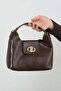 Flip Lock Faux Leather Handle Bag - 4