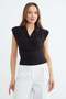 Shoulder Shoulder Pad Piece Double-Breasted Collar Blouse - 2