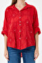 Women's Red Italian Floral Embroidered Sequined Foldable Long Sleeve Oversize Poplin Shirt Size 40 - 44 - 5