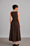 Women's Maxi Length Stretchy Knitted Top and Poplin Skirt Stylish Brown Strap Dress / Sevde Ugur - 2