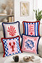 Sea-Themed Sea You Soon Written Fish, Coral and Lobster Patterned 4-Piece Fringed-Tasseled Throw Pillow Cover Set - 2