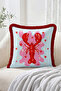 Pop Art Patterned Fringed Throw Pillow Cover with Heart and Lobster Figures - Modern Decorative Pillowcase