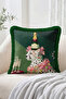 Green Floor Pillow Cover with Leopard Carrying a Champagne Bottle and Goblet Figure, Fringed-Tasseled, Modern Decorative