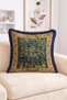 Navy Blue Fringed Throw Pillow Cover with Blooming Tree and Botanical Garden Pattern - Vintage Decorative Pillow - 2