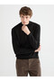 Southblue Black Half Turtleneck Wool Blend Men's Knitwear Sweater