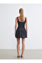 Alita City Square Neck Pleated Mini Jean Dress with a Difference - 4
