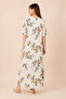 Women's Ecru Floral Patterned V-Neck Comfortable Fit Long Dress - 4