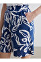 Two Mt Shop Quality Lcwaikiki Classic Navy Blue Patterned Women's Shorts with Elastic Waist - 3