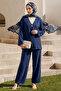 Double Gold Button Trousers Navy Blue Suit - 3