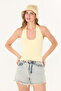 Ultra Soft Butter Yellow Invisible 95% Cotton Halter Neck Double Layer Crop Top Bodysuit - 3