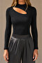 100% Cotton Women's Black Ribbed Blouse with Window Detail 1449 - 2