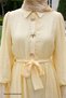 Ruffle Sleeve Light Yellow Dress with Gold Buckle - 2