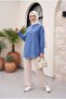 Draped Cuff Oval Cut Shirt -Indigo - 4