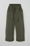 Girl's Pants with Tie Detail, Comfortable Cut, Pockets, Ages 4-8, Dark Khaki Green - 3