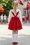 Girl's Helen Red Strap Dress Ecru Lace Long Sleeve Blouse Set October 29 Show Outfit - 3