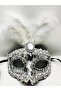 Silver Color Sequined Sequin Feather Party Mask 17X20 cm (5263)