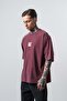 Men's Mercy Embroidered Washable Oversize T-Shirt Burgundy - 4