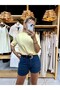 Women's Dark Blue Short Denim Shorts with False Pockets - 3