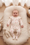 Baby Girl Strawberry Patterned Zippered Booties Jumpsuit 100% Cotton Long Sleeve 0-9 Months