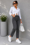 Mom Fit Jean High Waist Boyfriend Cut Stretchy Light Gray Women's Denim Pants C599 - 5