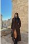 Brown Lined Suit Fabric Belted Long Trench Coat Tns-9007