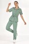 Mint Green Retro Women's Doctor Nurse Medical Scrubs Suit Luxury Lycra Fabric - 2