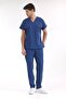 Petrol Blue Luxury Lycra Grey Bottom Top Suit Doctor Nurse Uniform - 3