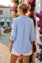 Women's Alaçatı Blue Side Buttoned Skirt with Tassels and Double Pockets Oxford Cotton Woven Shirt - 4