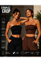 Women's Black & Brown Strapless Crop Top Bustier – Stretchy Bandeau Single Jersey Fabric Blouse – Basic Stylish Casual Top - 3