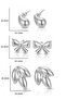 Silver Color Bow, Drop and Leaf Model 3-Piece Earring Set - 7