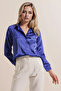 Women's Draped Satin Shirt Cobalt Blue 1069 - 3