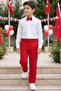 Boy's Milano White Shirt Red Pants Bow Tie Bottom Top Set October 29 Show Outfit - 5