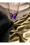 Purple Butterfly Women's Necklace with Zircon Stone – Gold Color Stainless Steel, 55 cm Elegant and Stylish Design - 3