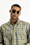 Long Sleeve Regular Fit Plaid Sports Cotton Button Collar Shirt - 4