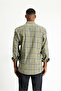 Long Sleeve Regular Fit Plaid Sports Cotton Button Collar Shirt - 6