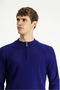 Half Turtleneck Regular Fit Zippered Patterned Cotton Knitwear Sweater - 4