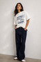 Women's White Oversize Whoops Printed Lycra Crew Neck T-Shirt (95% Cotton) - 3