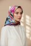 100% Twill Silk Water-Dyed Floral Patterned Pink - Baby Blue Colored 90X90 Scarf Sewing Shape: Handmade - 3