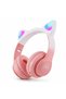 K10 Kids Christmas Birthday Cat Ears Bluetooth Foldable LED Light Up Headphones with Microphone with Micro SD Card Slot Pink
