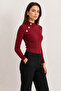 Women's Burgundy Long Sleeve Button Accent Piece Blouse - 2