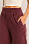 Women's Burgundy Elastic Waist Pocketed Ribbed Camisole Palazzo Pants Relaxed Fit Wide Leg - 4
