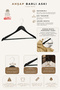 Wooden M001-Çb Bar Hanger for Shirts and Trousers, Black Color, 4 Pieces