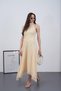 Women's Pastel Yellow Polka Dot Halter Neck Sleeveless Back Zipper Side Long Asymmetrical Lined Stylish Dress - 7