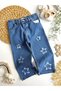 Girl's Star Detailed Adjustable Waist Elastic Denim Pants 3-10 Years Old