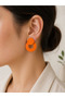Minimal Orange Hoop Earrings Colorful Collection Geometric Stylish Design - 2