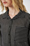 Women's Single Pocket Striped Oversize Shirt 20375 - Black - 4