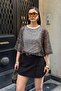 Women's Brown Athlete-Style Sequined Mesh Blouse