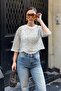 Women's Beige Athlete-Style Sequined Mesh Blouse - 6